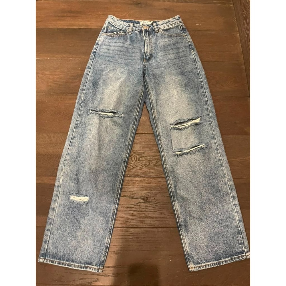 Tiger Mist Women's Distressed Light Wash Straight Leg Jeans Size M Blue High Ris
